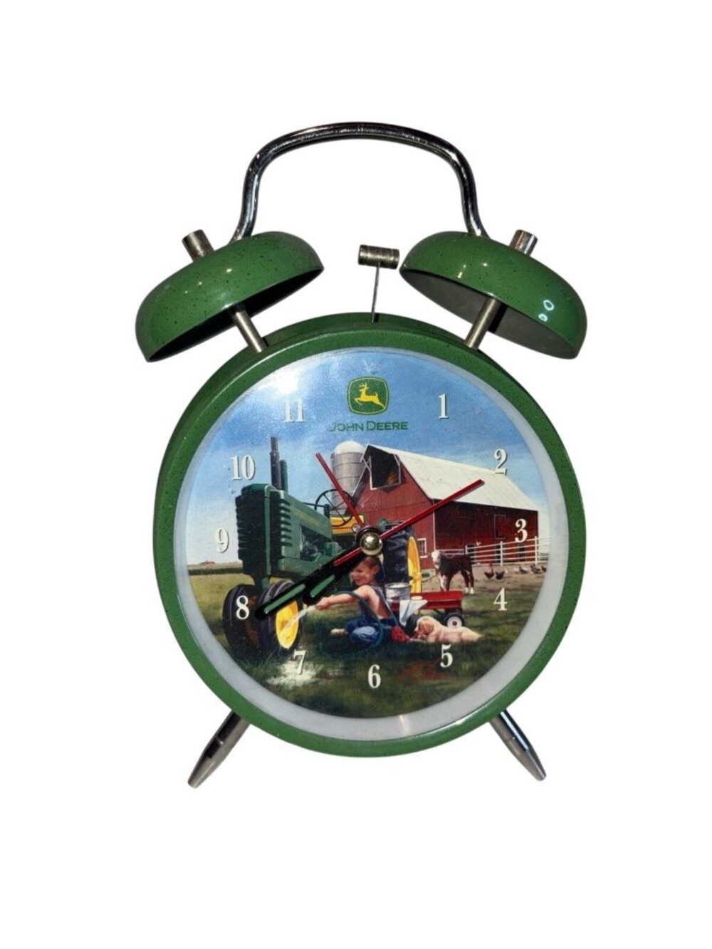 Vintage John Deere Twin Bell Alarm Clock Green Farmhouse Decor Country Core